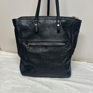 Spacious Black Leather Tote with Textured Finish